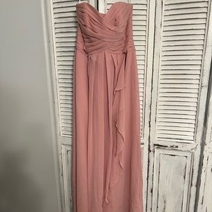 David’s Bridal blush strapless bridesmaids dress